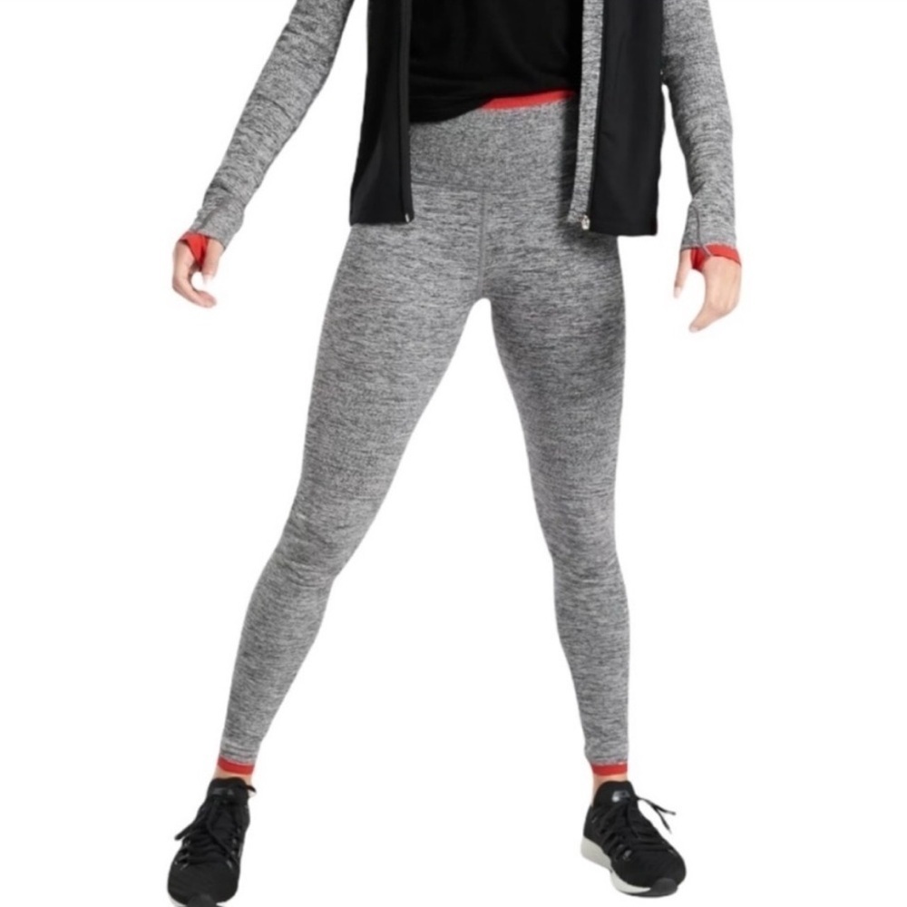 Athleta High Waisted Seamless Heathered Grey Red Trim Leggings Size XS